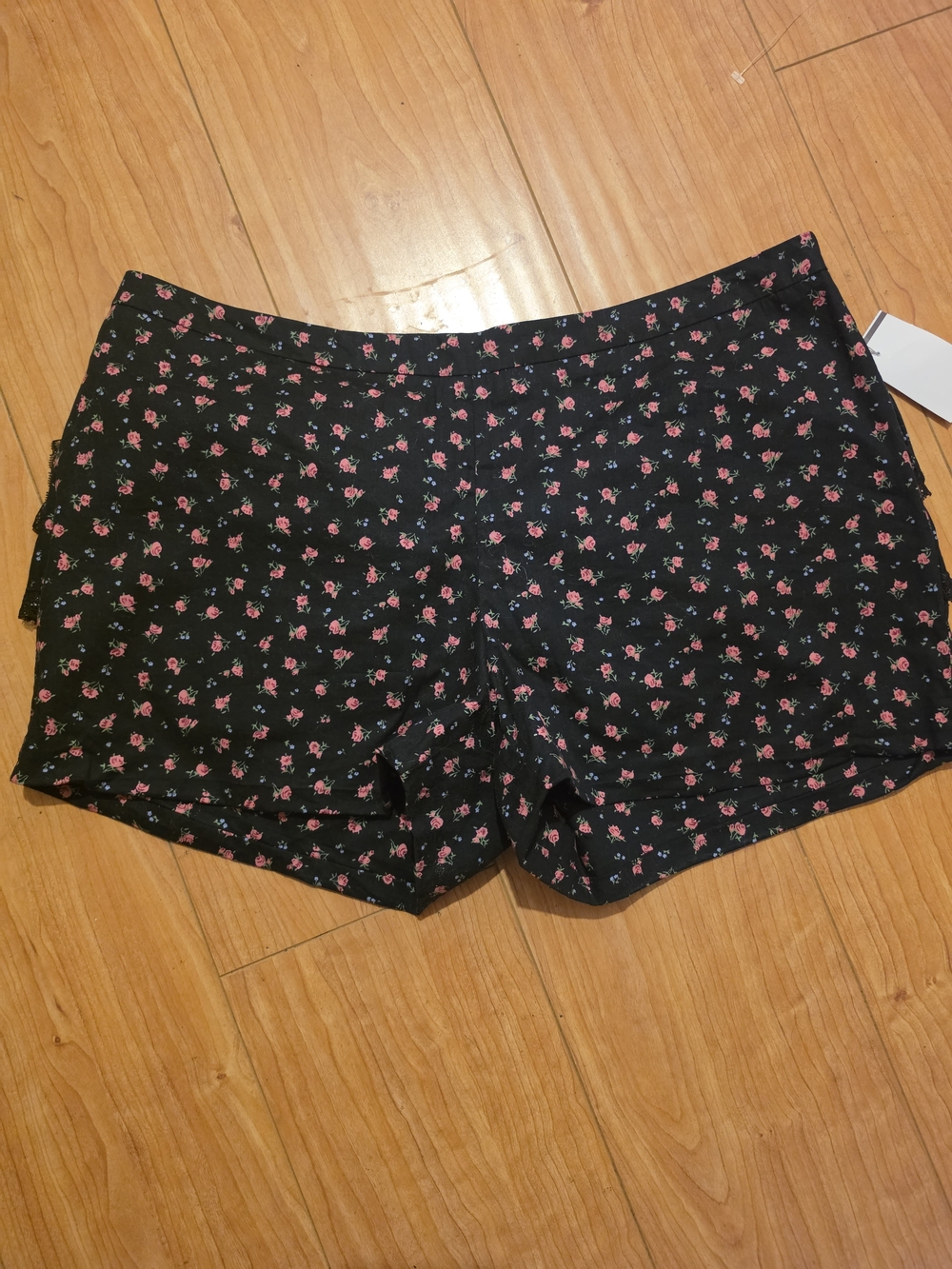 Betsey Johnson Black Shorts with Pink Floral Print